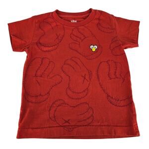 UNIQLO X KAWS COLLAB KIDS TODDLER RED T-SHIRT KAWS PRINT SIZE 6-7 100% COTTON